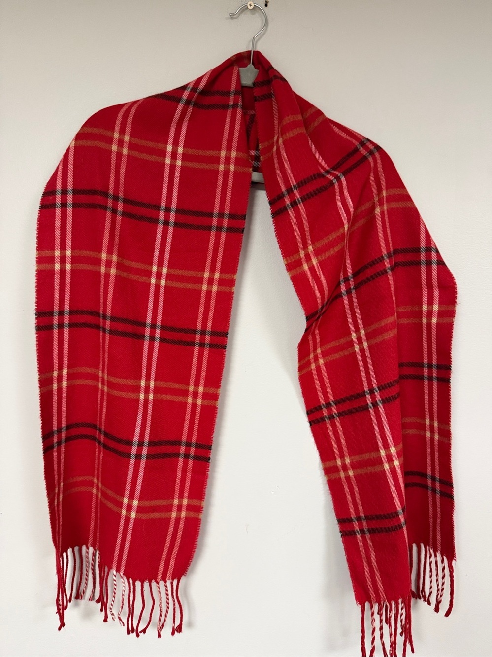 Cejon Italian Super Soft Warm Red / Black / White/ Tan Plaid Head/ Long Scarf